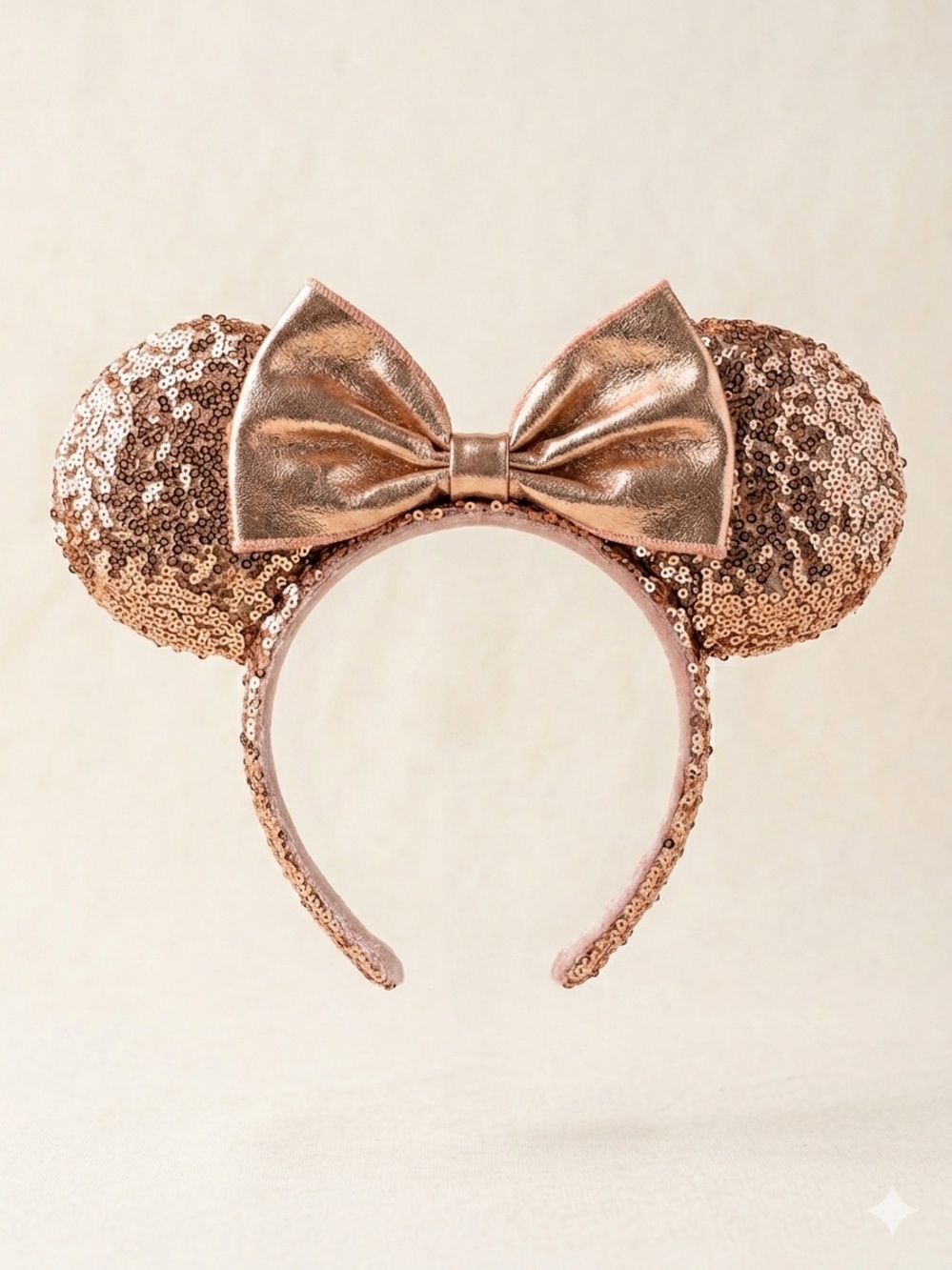 Tokyo Disney Resort Minnie Mouse Rose Gold Sequin Bow Headband Ears